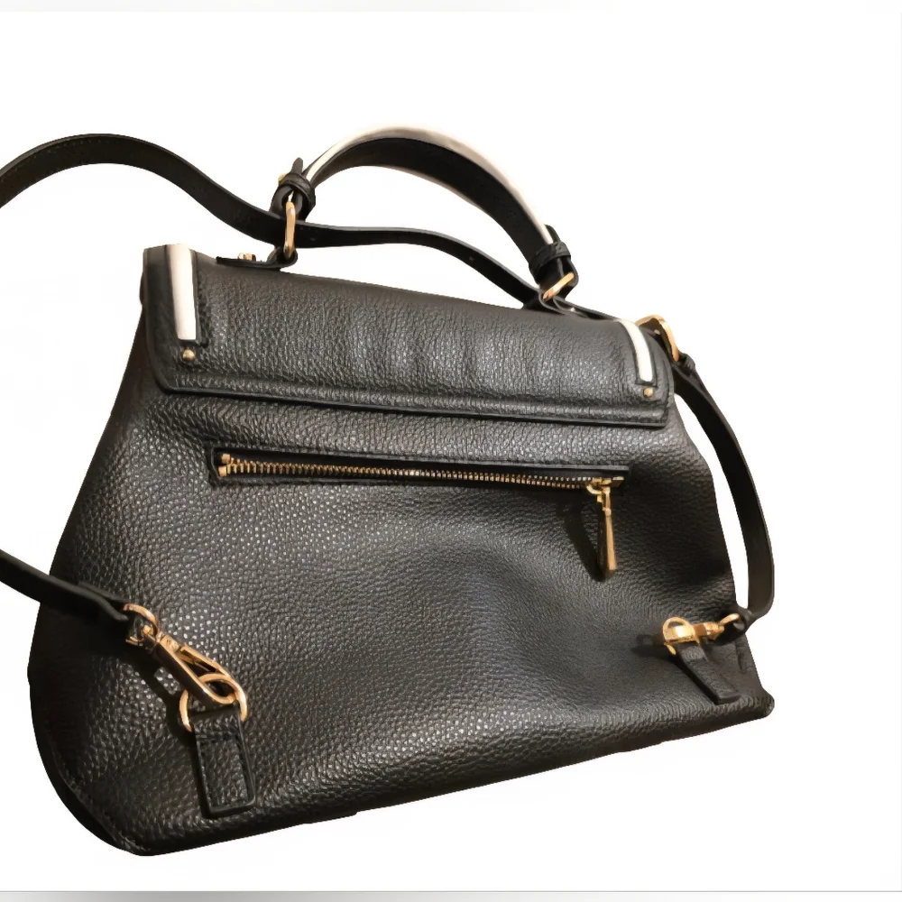Samantha Vega B+W Leather Structured Satchel Crossbody Bag Tennis Lining